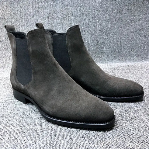 Elegant Velvet Chelsea Boots for Men - Stylish Ankle Dress Footwear